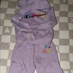 SOLD‼️Champion Lavender Hoodie and Sweatpants Set with Rainbow Heart Accents